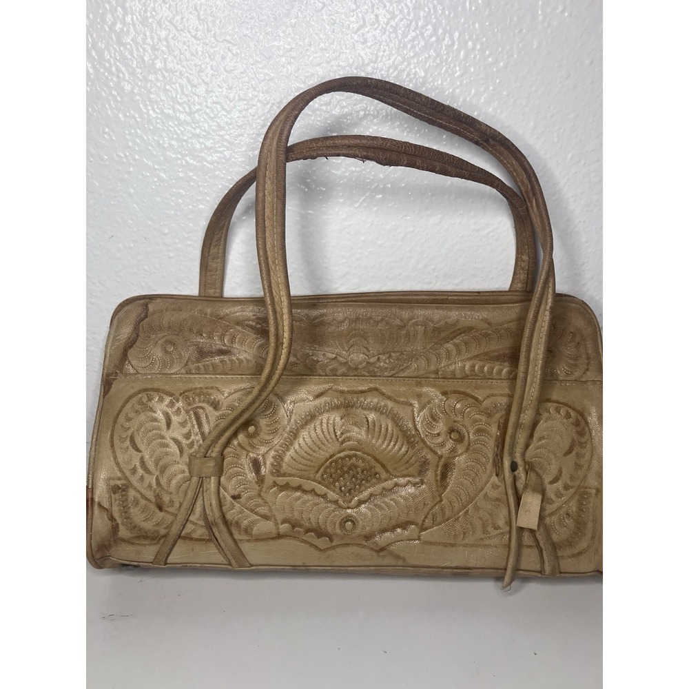 VTG 50s 60s Avelar Handbag Purse Genuine Leather Hand Tooled Mexican Distressed